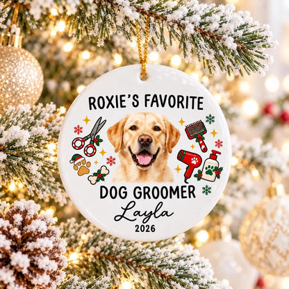 Personalized Dog Groomer Christmas Ornament 2026, Custom Pet Photo Ceramic Ornament, Thank You Gift for Pet Groomer