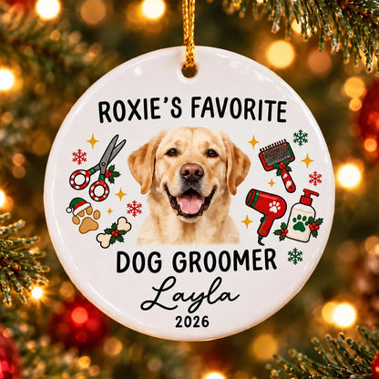 Personalized Dog Groomer Christmas Ornament 2026, Custom Pet Photo Ceramic Ornament, Thank You Gift for Pet Groomer
