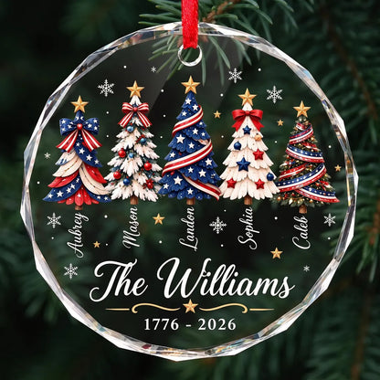 Personalized Patriotic Christmas Ornament 2026, America Christmas Ornament, Custom Family Name Glass Ornament, Red White Blue Tree Decor