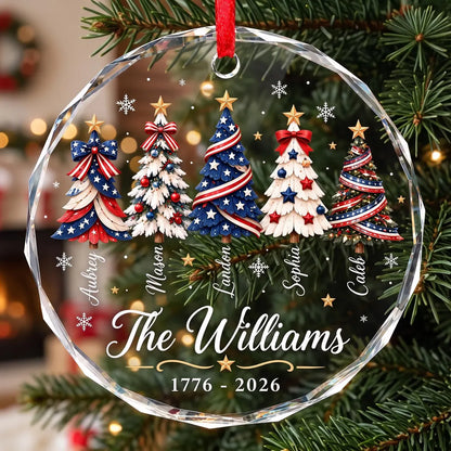 Personalized Patriotic Christmas Ornament 2026, America Christmas Ornament, Custom Family Name Glass Ornament, Red White Blue Tree Decor