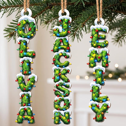 Personalized Christmas Name Ornament, Custom Kids Name Vertical Ornament, Christmas Lights Family Gift