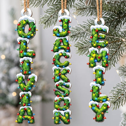 Personalized Christmas Name Ornament, Custom Kids Name Vertical Ornament, Christmas Lights Family Gift