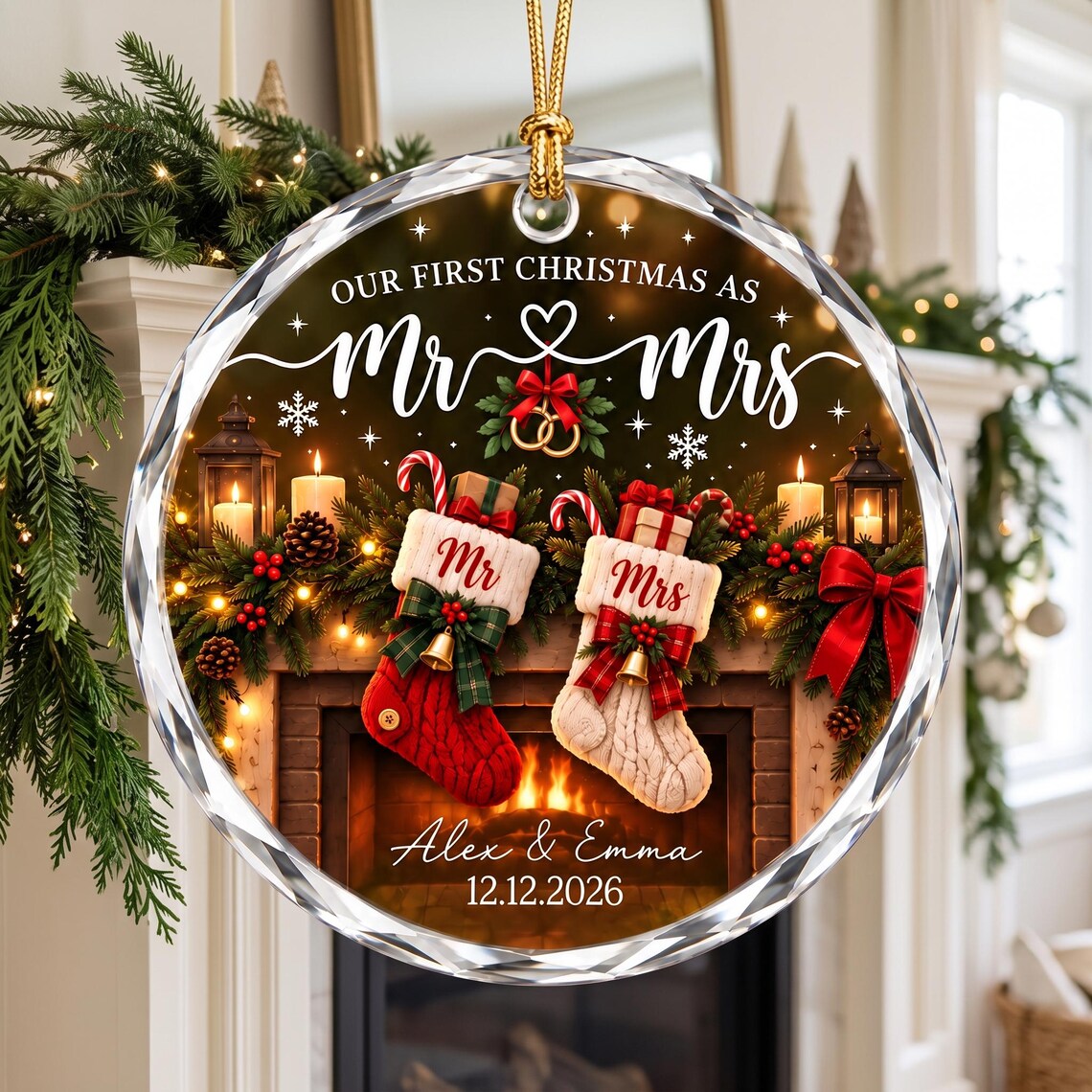 Personalized Mr & Mrs Christmas Ornament, First Christmas Married 2026, Newlywed Couple Keepsake, Wedding Gift for Couple