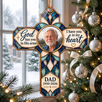 Personalized Memorial Photo Ornament, Custom Cross Remembrance Ornament, In Loving Memory Christmas Keepsake