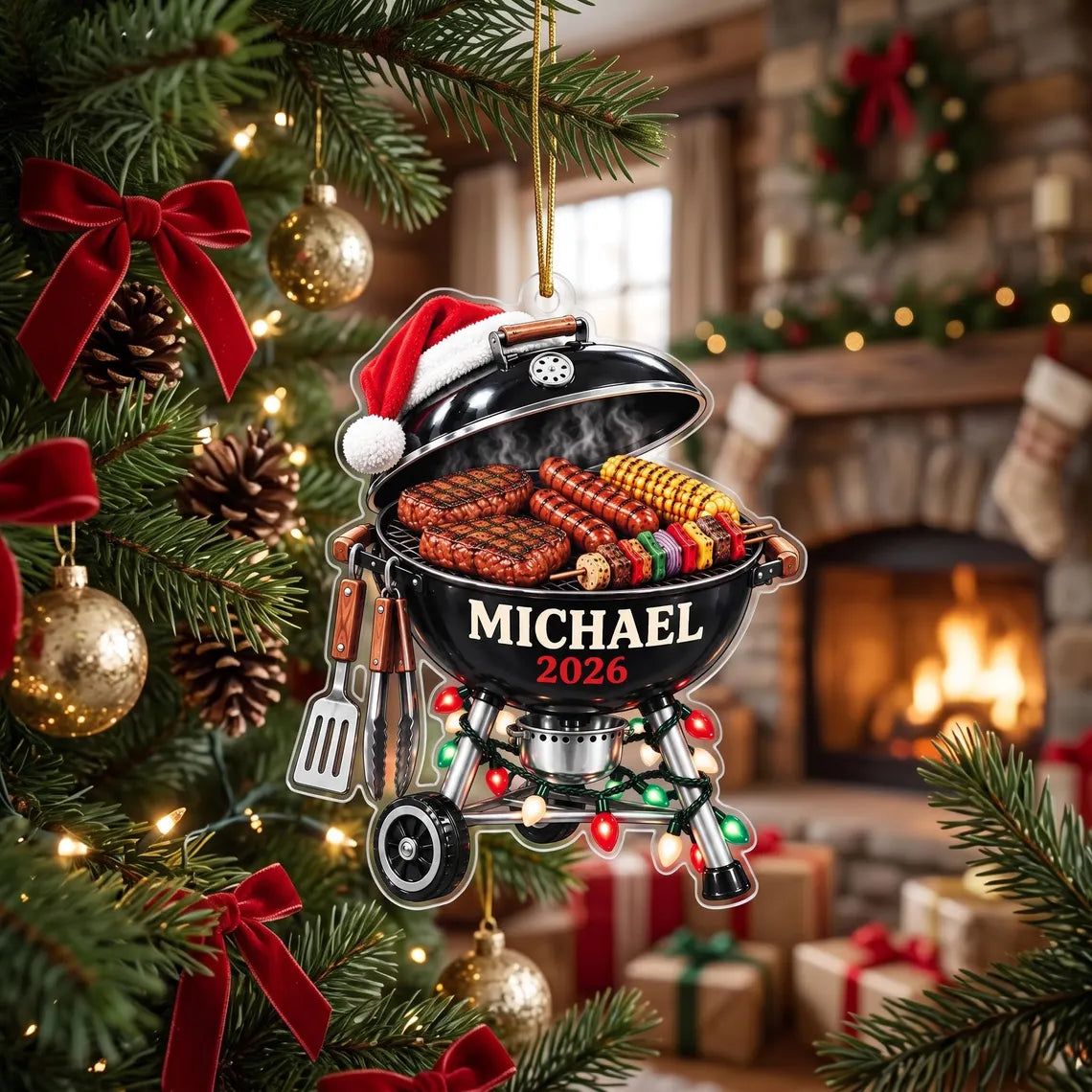 Personalized BBQ Christmas Ornament, Custom Name Grill Ornament, Grill Master Gift for Dad