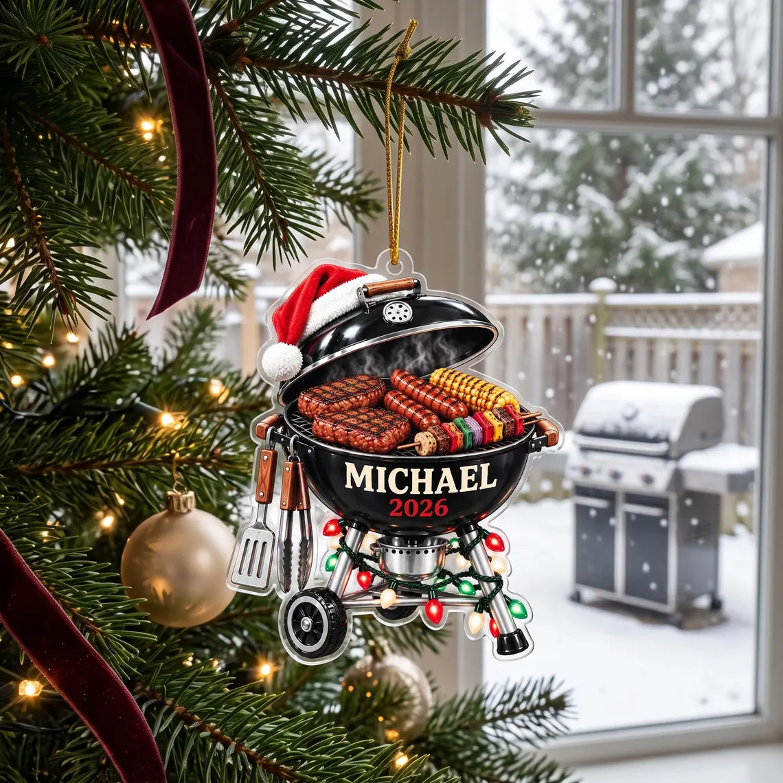 Personalized BBQ Christmas Ornament, Custom Name Grill Ornament, Grill Master Gift for Dad