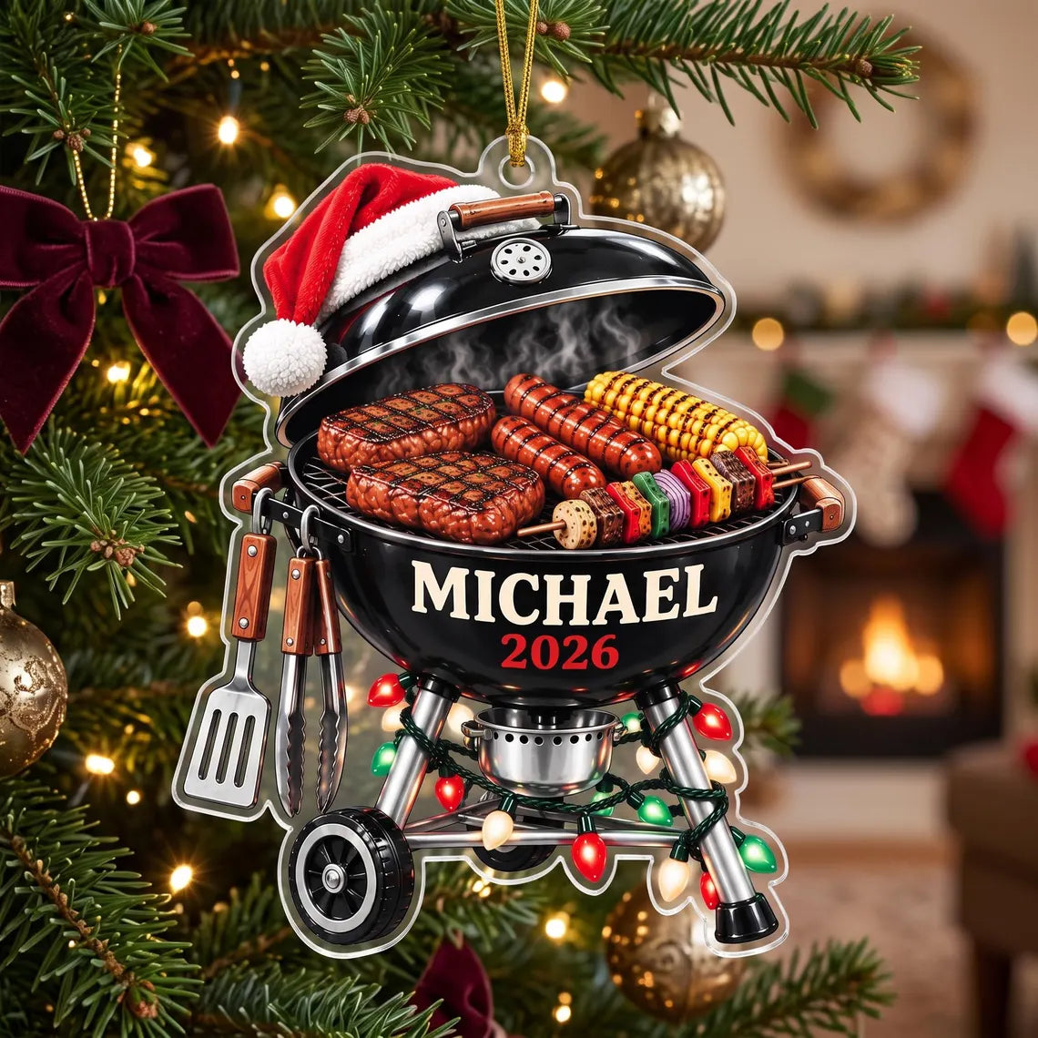 Personalized BBQ Christmas Ornament, Custom Name Grill Ornament, Grill Master Gift for Dad