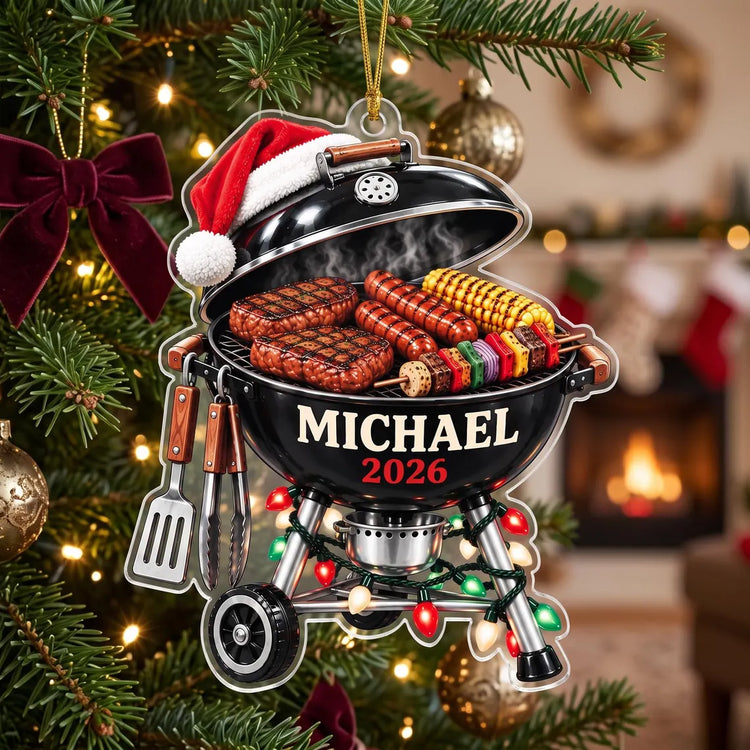 Personalized BBQ Christmas Ornament, Custom Name Grill Ornament, Grill Master Gift for Dad