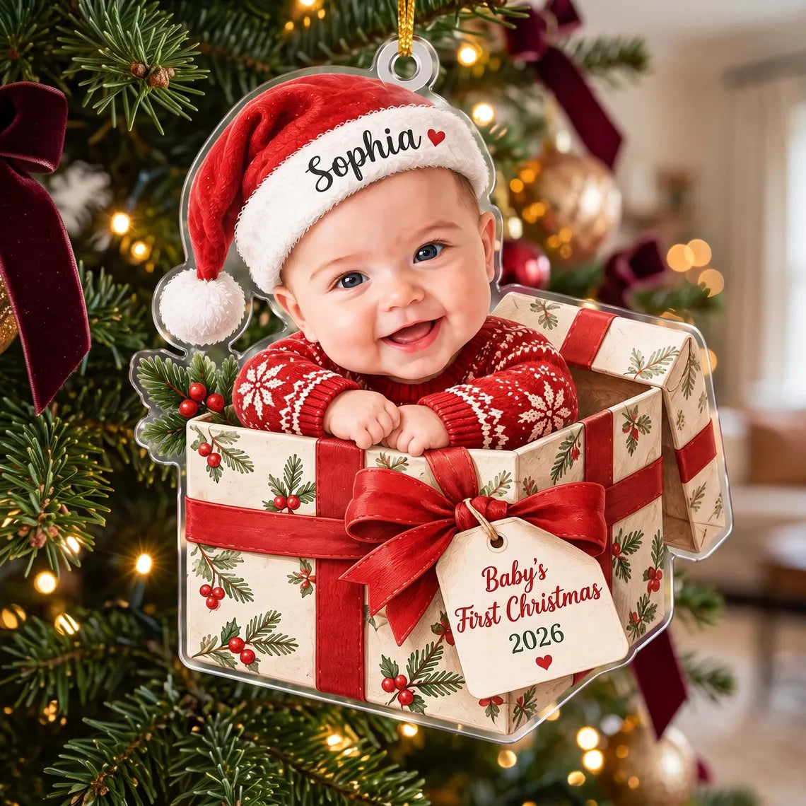 Personalized Baby's First Christmas Ornament, Custom Baby Photo Ornament, Newborn Keepsake Gift for New Parents