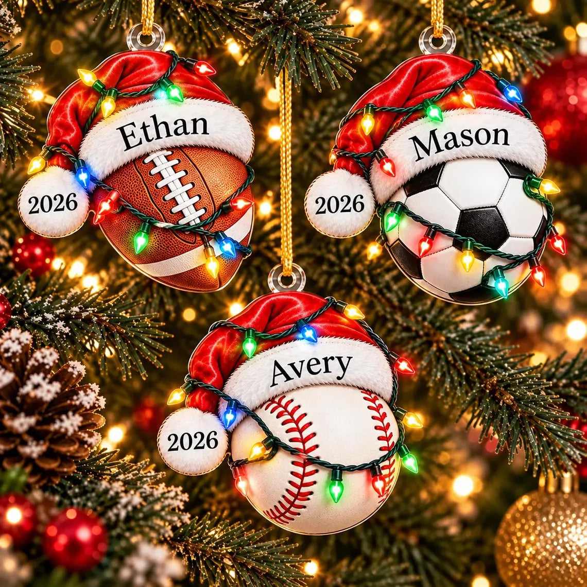 Personalized Sports Christmas Ornament, Custom Name Athlete Ornament, Sports Lover Kids Gift
