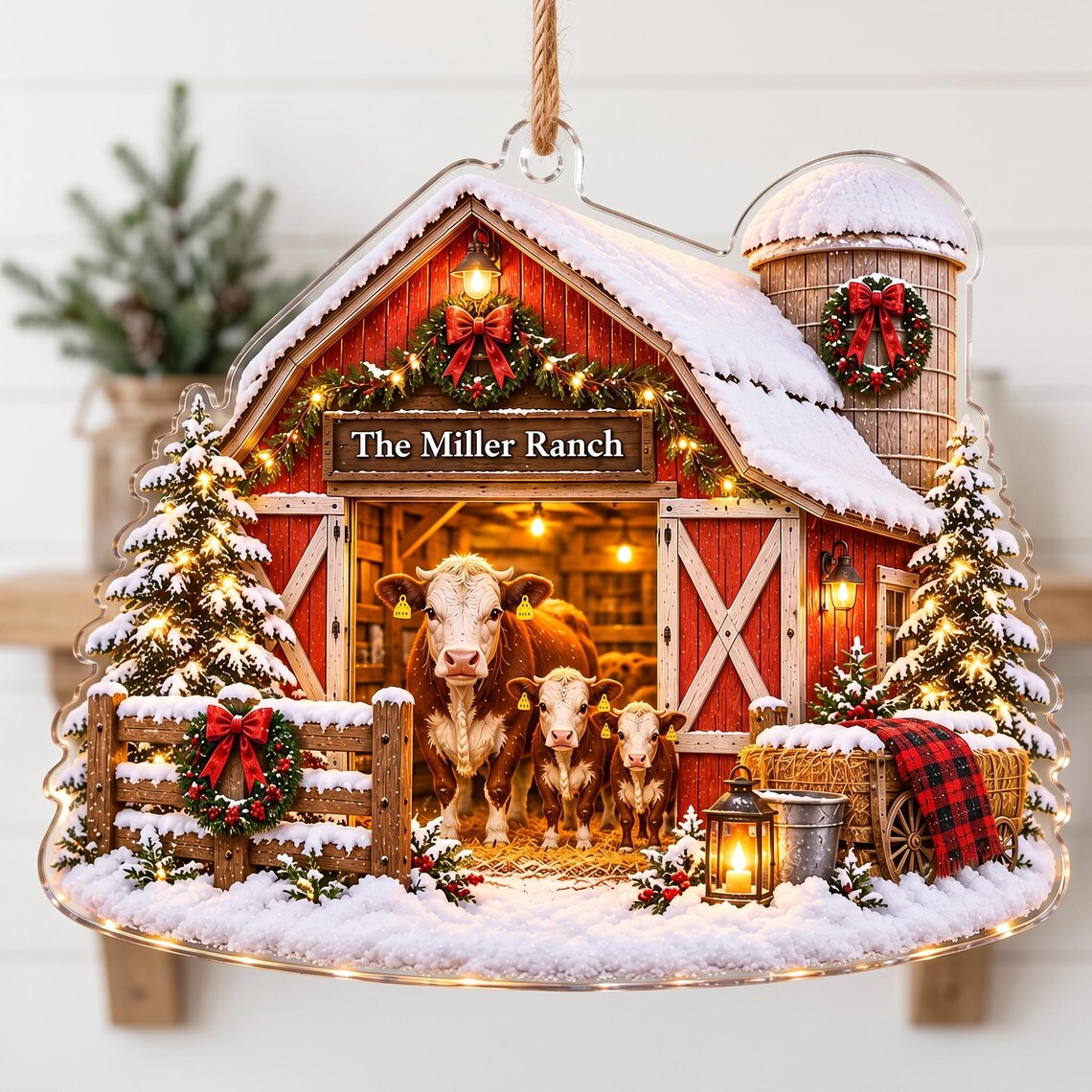 Personalized Farm Christmas Ornament, Custom Name Ranch Ornament, Farmhouse Family Keepsake