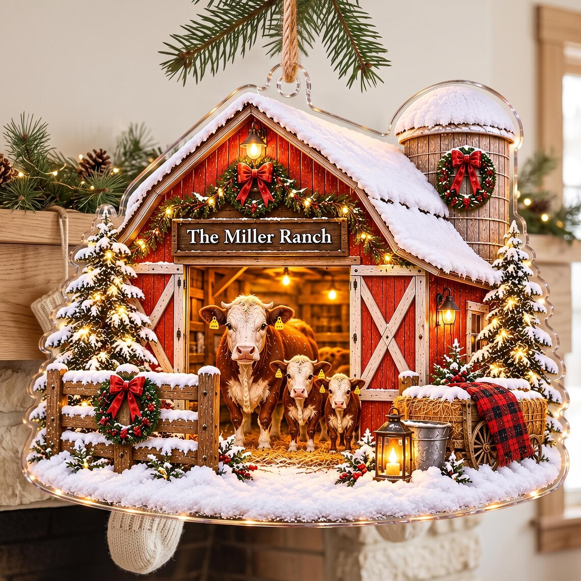 Personalized Farm Christmas Ornament, Custom Name Ranch Ornament, Farmhouse Family Keepsake