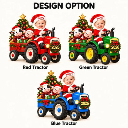 Personalized Tractor Christmas Ornament 2026, Custom Kid Photo Farm Tractor Ornament, Baby Boy Christmas Keepsake Gift for Grandson
