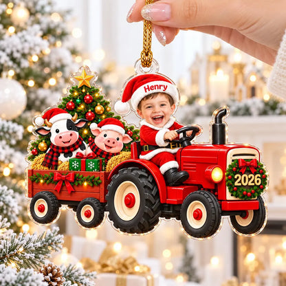 Personalized Tractor Christmas Ornament 2026, Custom Kid Photo Farm Tractor Ornament, Baby Boy Christmas Keepsake Gift for Grandson