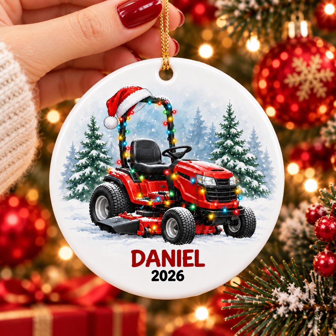 Personalized Riding Lawn Mower Ornament 2026, Custom Name Ceramic Christmas Ornament, Lawn Mower Lover Keepsake, Gift for Dad and Landscapers