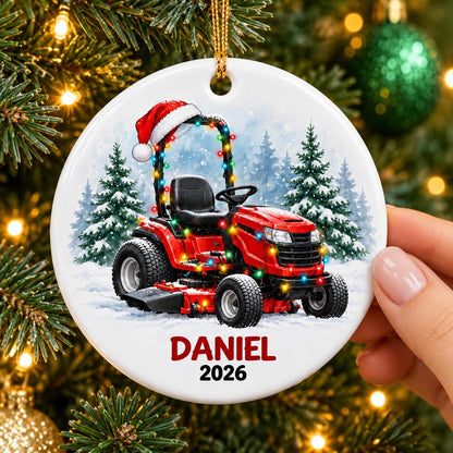 Personalized Riding Lawn Mower Ornament 2026, Custom Name Ceramic Christmas Ornament, Lawn Mower Lover Keepsake, Gift for Dad and Landscapers