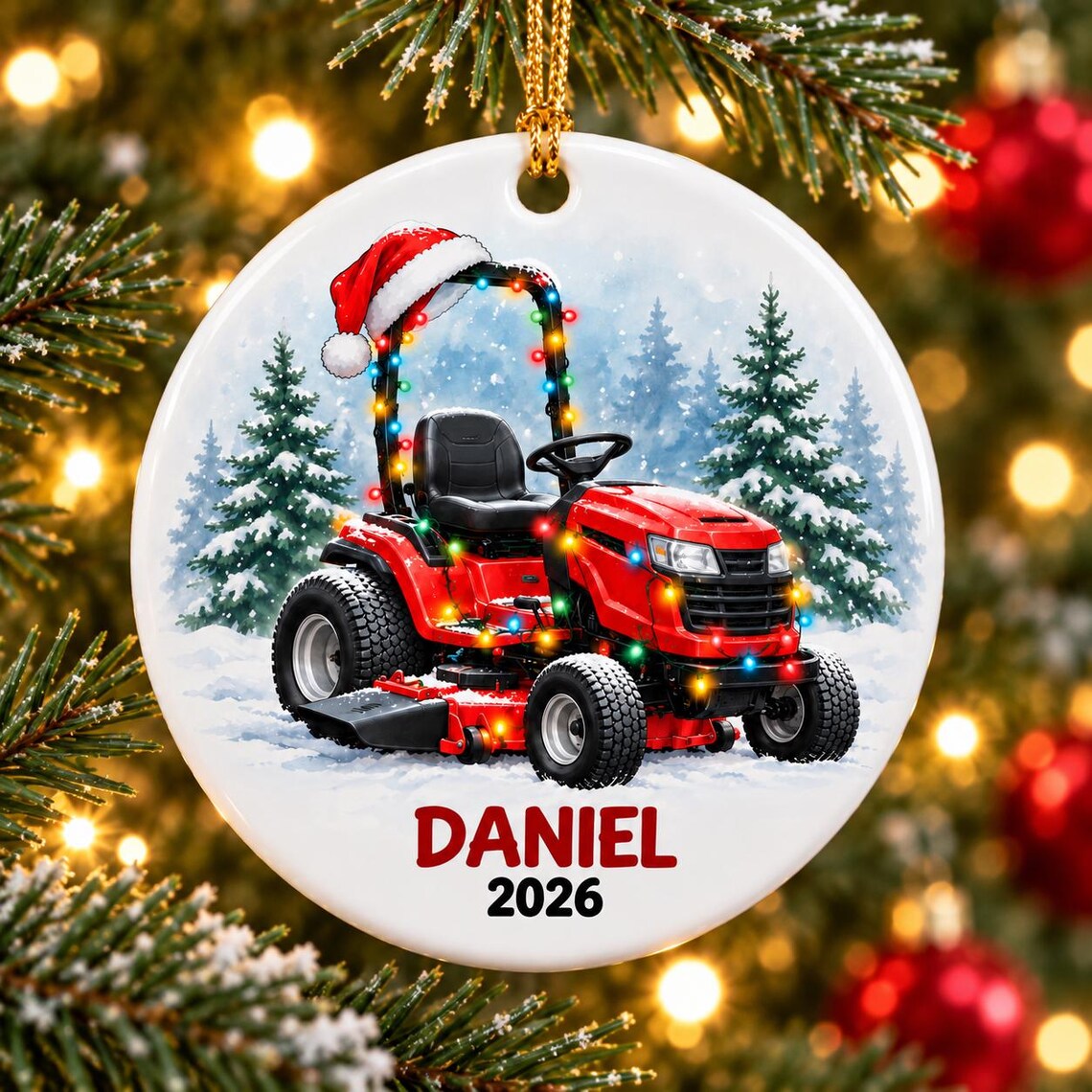 Personalized Riding Lawn Mower Ornament 2026, Custom Name Ceramic Christmas Ornament, Lawn Mower Lover Keepsake, Gift for Dad and Landscapers