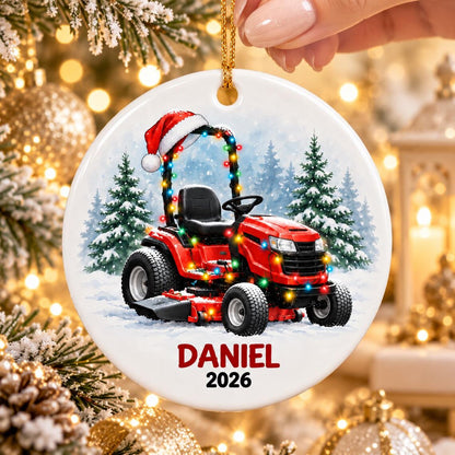 Personalized Riding Lawn Mower Ornament 2026, Custom Name Ceramic Christmas Ornament, Lawn Mower Lover Keepsake, Gift for Dad and Landscapers