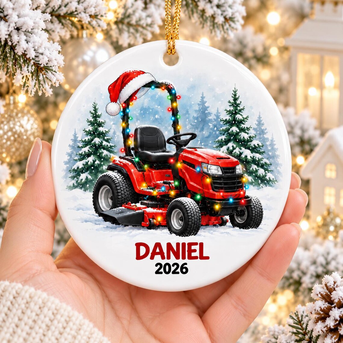 Personalized Riding Lawn Mower Ornament 2026, Custom Name Ceramic Christmas Ornament, Lawn Mower Lover Keepsake, Gift for Dad and Landscapers