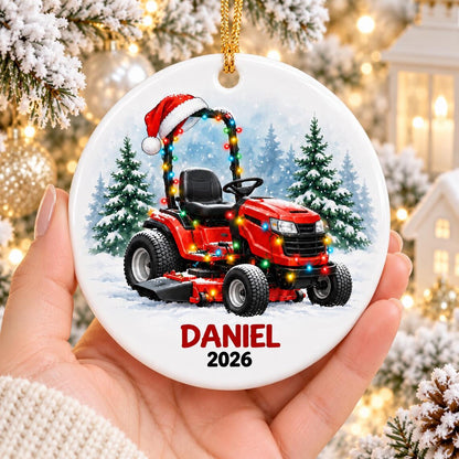 Personalized Riding Lawn Mower Ornament 2026, Custom Name Ceramic Christmas Ornament, Lawn Mower Lover Keepsake, Gift for Dad and Landscapers