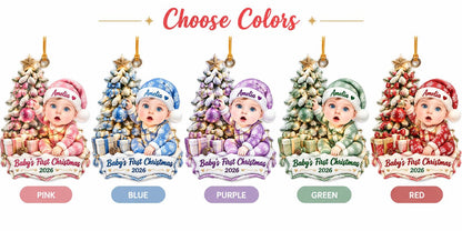 Personalized Baby's First Christmas Ornament 2026, Custom Baby Name Acrylic Ornament, Pink Christmas Tree Keepsake, New Baby Gift for Parents