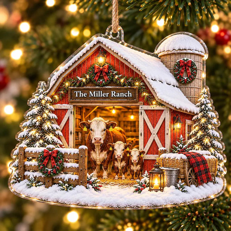 Personalized Farm Christmas Ornament, Custom Name Ranch Ornament, Farmhouse Family Keepsake