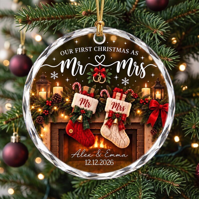 Personalized Mr & Mrs Christmas Ornament, First Christmas Married 2026, Newlywed Couple Keepsake, Wedding Gift for Couple