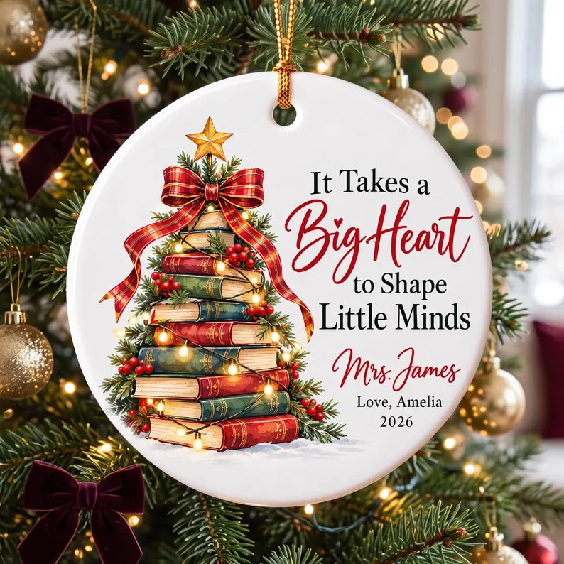 Personalized Teacher Christmas Ornament 2026, Custom Name Book Tree Ornament, Teacher Appreciation Gift