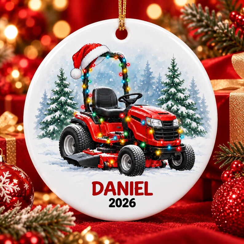 Personalized Riding Lawn Mower Ornament 2026, Custom Name Ceramic Christmas Ornament, Lawn Mower Lover Keepsake, Gift for Dad and Landscapers