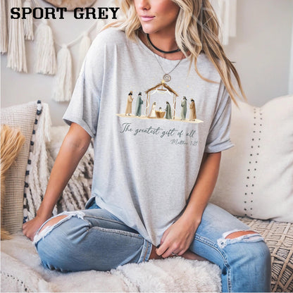 The Greatest Gift of All Nativity Shirt, Christian Christmas Shirt, Jesus Birth Scene, Faith Graphic Tee, Religious Holiday Gift