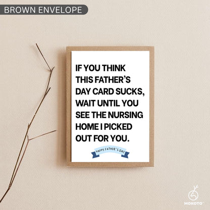 Funny Fathers Day Card, Nursing Home Card For Dad, Sarcastic Dad Card