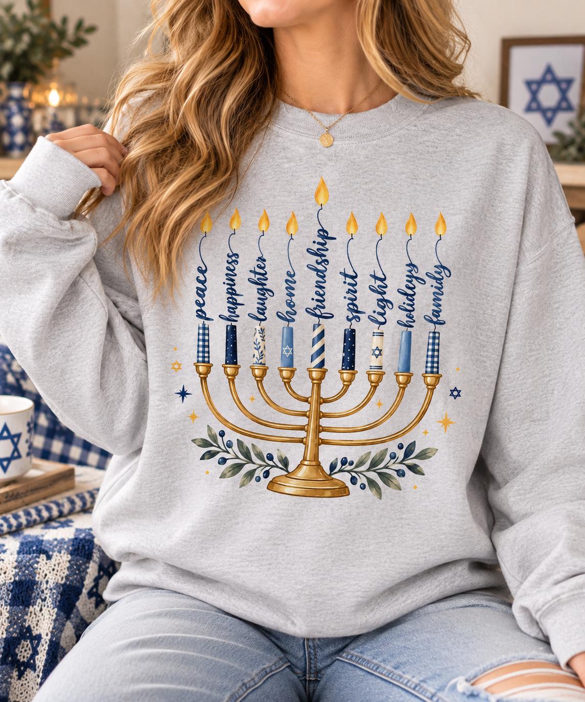 Hanukkah Menorah Shirt, Happy Hanukkah Sweatshirt, Jewish Holiday Tee, Festival of Lights Shirt, Hanukkah Gift for Women, Menorah Tee