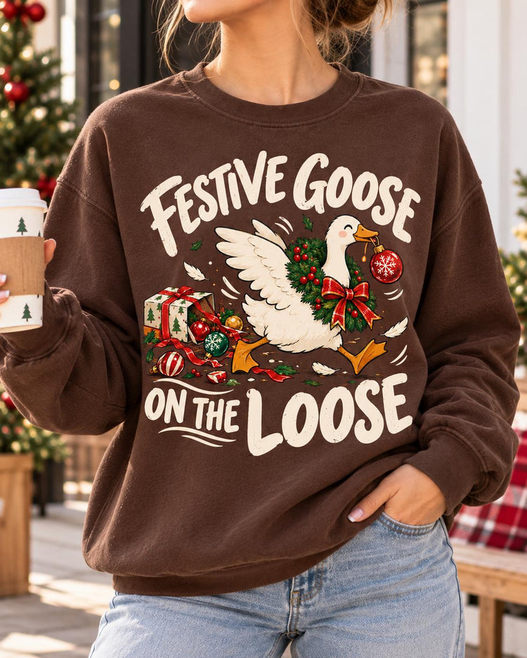 Festive Goose On The Loose Shirt, Funny Christmas Goose Tee, Holiday Duck Shirt, Cute Goose Christmas Comfort Colors T-Shirt