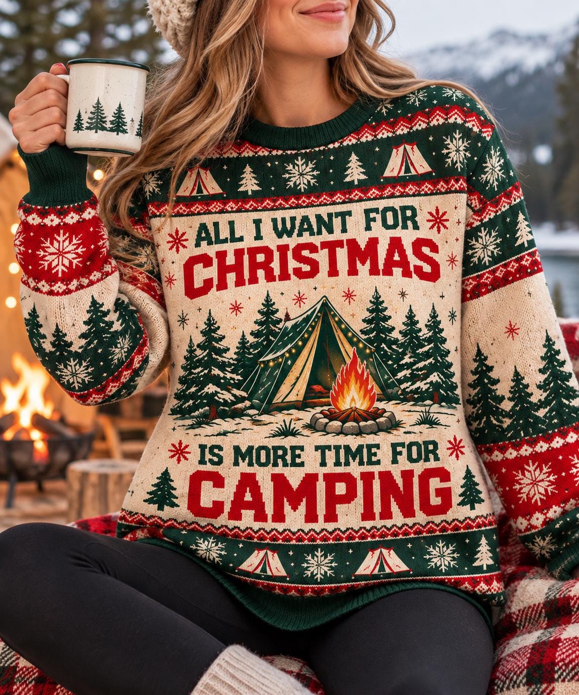 Camping Ugly Christmas Sweater, Funny Camper Knitted Sweatshirt, Christmas Camping Shirt, Outdoor Lover Holiday Sweater Gift