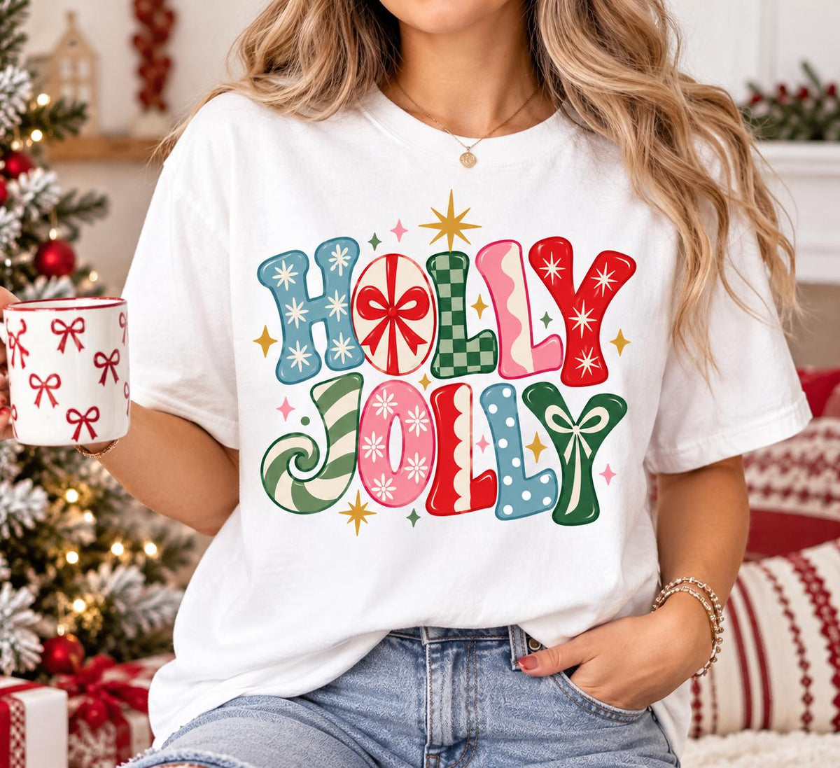 Holly Jolly Sweatshirt, Retro Christmas Crewneck, Colorful Holiday Graphic Pullover, Cute Xmas Sweatshirt, Christmas Gift for Women