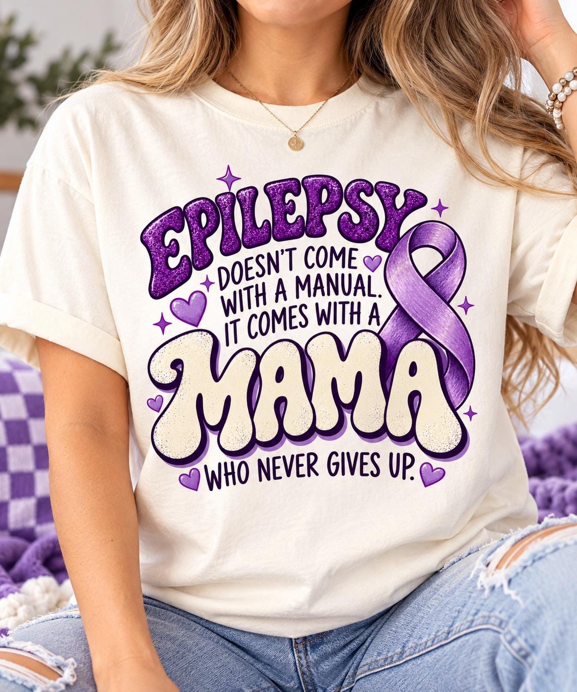 Epilepsy Mama Shirt, Epilepsy Awareness T-Shirt, Purple Ribbon Mom Tee, Epilepsy Doesn't Come With a Manual, Warrior Mom Gift