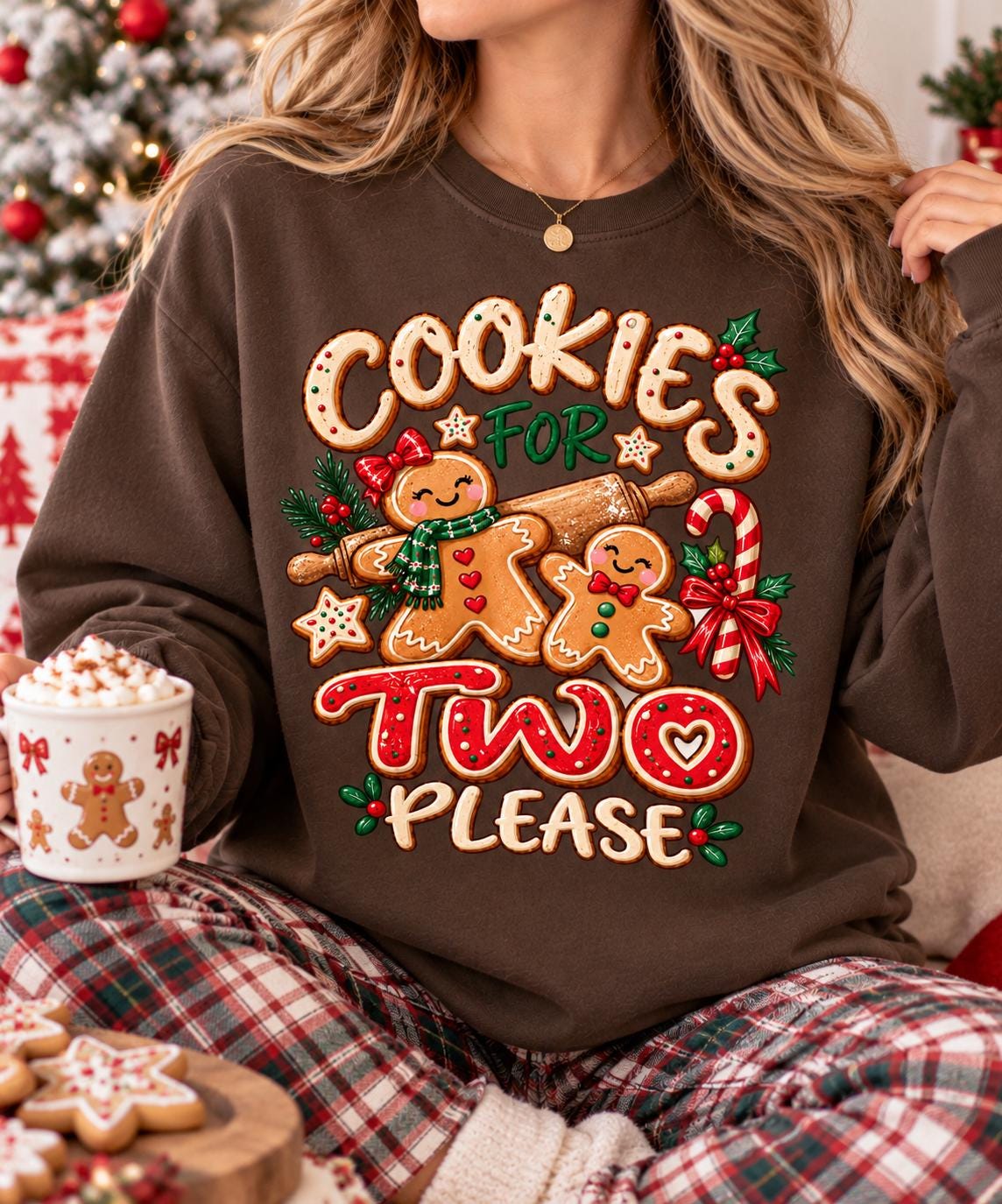 Cookies for Two Please Shirt, Cute Gingerbread Christmas Sweatshirt, Holiday Baking Tee, Christmas Shirts, Festive Cookie Lover Gift
