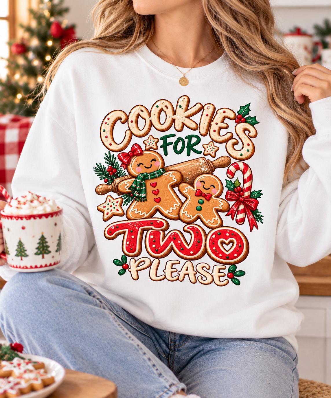 Cookies for Two Please Shirt, Cute Gingerbread Christmas Sweatshirt, Holiday Baking Tee, Christmas Shirts, Festive Cookie Lover Gift
