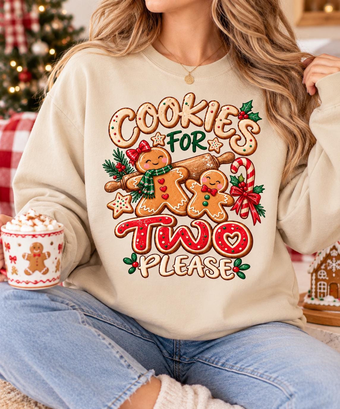 Cookies for Two Please Shirt, Cute Gingerbread Christmas Sweatshirt, Holiday Baking Tee, Christmas Shirts, Festive Cookie Lover Gift