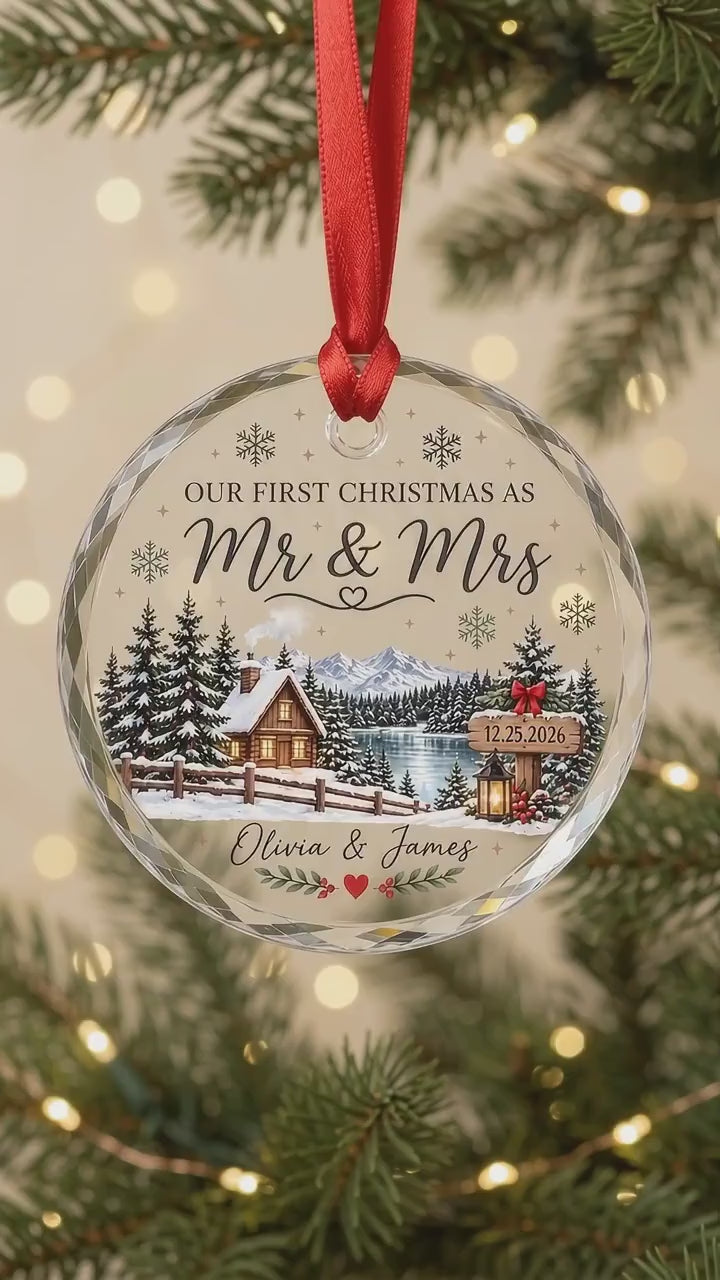 Personalized Mr & Mrs Christmas Ornament, First Christmas Married 2026, Newlywed Couple Keepsake, Wedding Gift for Couple